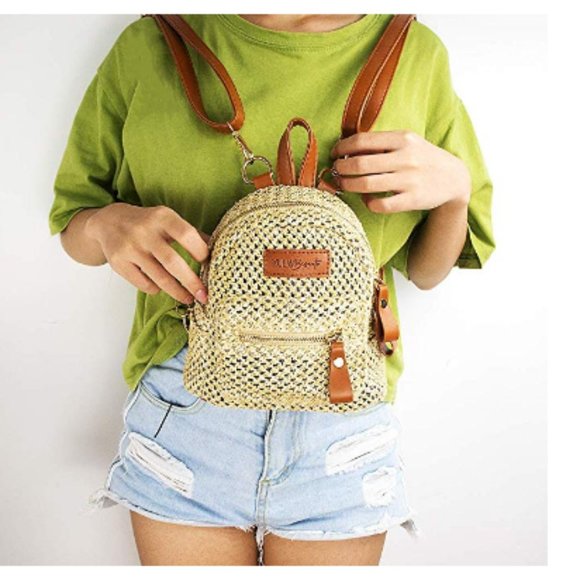 Mini Straw Purse Tiny Backpack For Women and Girls - Picture 2 of 7